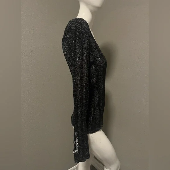 Harley-Davidson Women”s  Black & Silver Metallic LS Stretch Top Blouse Size XL - Picture 3 of 12